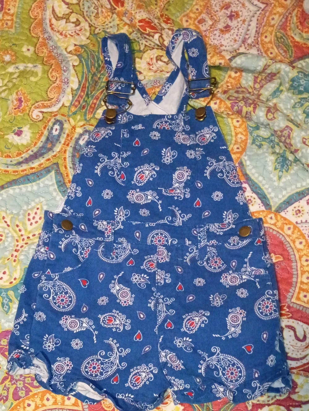 Blue Paisley Kids Short Overalls
